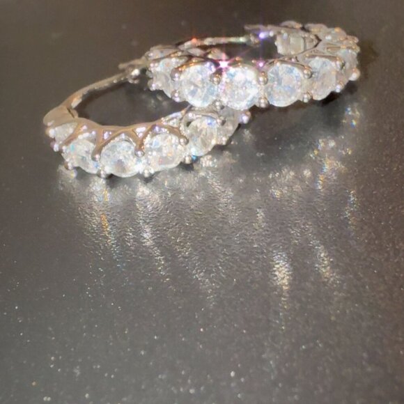 Fashion Jewelry Silver & Cubic Zirconia Hoop Earrings For Women - Picture 5 of 5